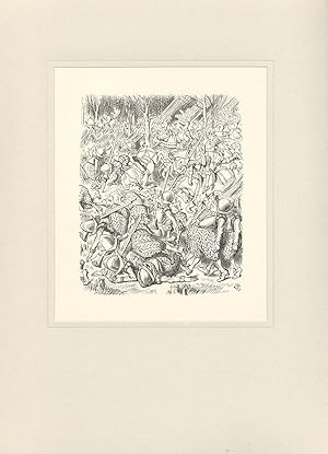 Seller image for Original wood engraving from "Through The Looking-Glass" Chapter VII [.the ground was soon covered with little heaps of men.] for sale by D&D Galleries - ABAA