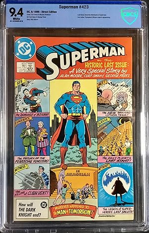 SUPERMAN No. 423 (Sept. 1986) CBCS (like CGC) Graded 9.4 (NM)