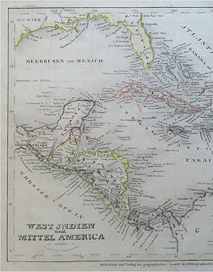 Caribbean Islands Cuba Bahamas Jamaica Puerto Rico Havana c 1850 Radefeld map