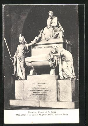 Bild des Verkufers fr Ansichtskarte Firenze, Monumento a Dante Alighieri, Chiesa di S. Croce zum Verkauf von Bartko-Reher