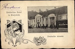 Jugendstil Ansichtskarte / Postkarte Bialystok Polen, Deutsche Straße, Deutsches Hotel