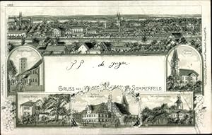 Litho Lubsko Sommerfeld in der Niederlausitz Ostbrandenburg, Kirche, Schloss, Totalansicht