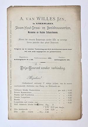 [Price list, prijscourant ca 1900] Prijscourant van Fa. A. van Willes Jzn, achtergracht 23, Amste...