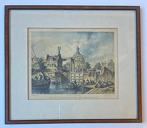 [Framed Coloured lithography, ingelijste gekleurde lithografie, 20th century] De Haarlemmersluis ...