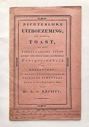 [Friesland, Heerenveen, 1834] Dichterlijke uitboezeming, bij eenige toast, op het Vaderlandsche f...