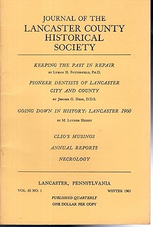 Imagen del vendedor de Journal of the Lancaster County Historical Society. Volume 63, No.1: Winter, 1961 a la venta por Dorley House Books, Inc.