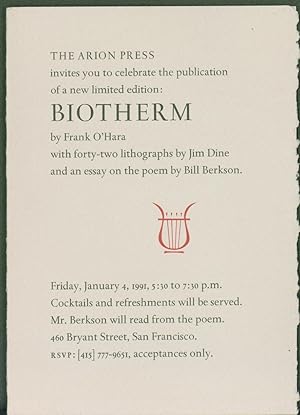 Imagen del vendedor de The Arion Press invites you to celebrate the publication of a new limited edition: Biotherm (invitation only) a la venta por Eureka Books