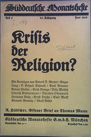 Bild des Verkufers fr Krisis der Religion? Sddeutsche Monatshefte: 25. Jahrgang; Heft 9 zum Verkauf von books4less (Versandantiquariat Petra Gros GmbH & Co. KG)