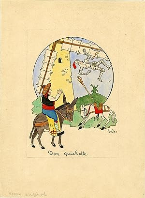 "DON QUICHOTTE" Maquette originale entoilée dessinée à la gouache par Henri ISELIN (années 30)