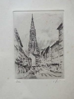 Ulm. Hirschstrasse. Originalradierung von unbekanntem Künstler.