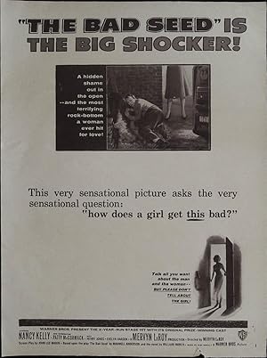 Image du vendeur pour The Bad Seed Trade Print Ad 1956 Nancy Kelly, Patty McCormack, Henry Jones mis en vente par AcornBooksNH