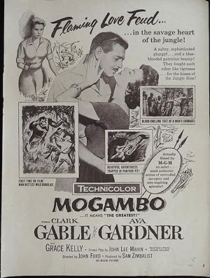 Image du vendeur pour Mogambo Trade Print Ad 1953 Clark Gable, Ava Gardner, Grace Kelly mis en vente par AcornBooksNH