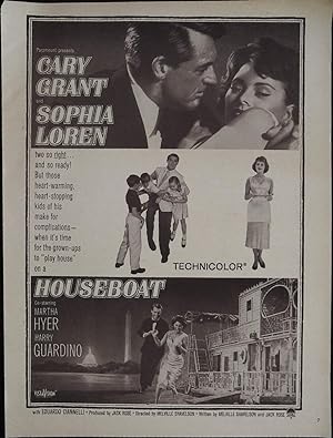 Imagen del vendedor de Houseboat Trade Print Ad 1958 Cary Grant, Sophia Loren, Martha Hyer a la venta por AcornBooksNH