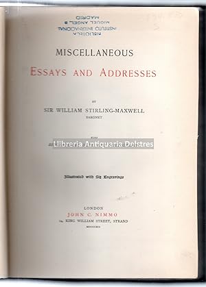 Bild des Verkufers fr Miscellaneous essays and addresses. Also biographical note and bibliography. zum Verkauf von Llibreria Antiquria Delstres