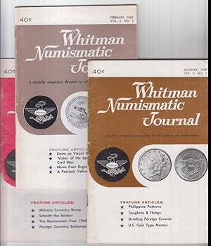 Imagen del vendedor de Whitman Numismatic Journal. Vol. 5, 1968: numbers 1, 2 and 12 ( Januaray, february and december ). - A monthly magazine devoted to all phases of numismatics. - From the contents: Neil Shafer - Pattern coinage for the Philippines / Kenneth Graeber: The 'vales' of the Spanish civil war 1936 - 1938 / The olympics - then an now / Richard A. Banyai: Hjalmar Schacht - Central banker and financial wizard. a la venta por Antiquariat Carl Wegner