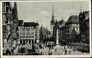 Ansichtskarte / Postkarte München, Marienplatz, Straßenbahn