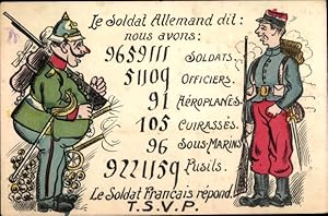 Ansichtskarte / Postkarte Soldat Allemand dit, Soldat Francais répond, TSVP, Propaganda