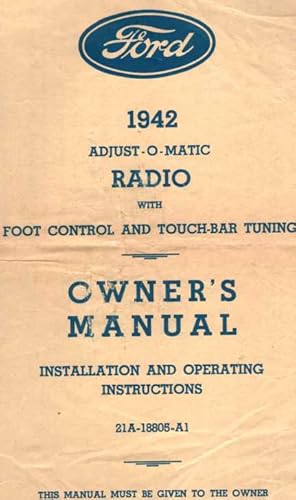 FORD 1942 Adjust-o-matic Radio Owner's Manual