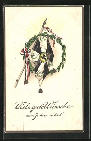 Bild des Verkufers fr Knstler-Ansichtskarte Neujahrsgruss, Lorbeerkranz, Standarte zum Verkauf von Bartko-Reher