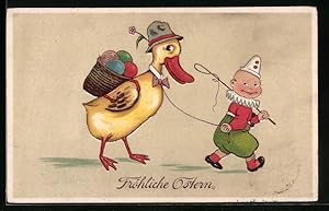 Bild des Verkufers fr Ansichtskarte Ente mit Ostereiern, kleiner Clown zum Verkauf von Bartko-Reher