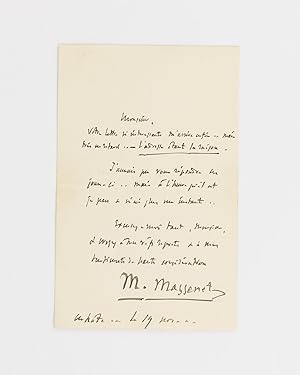 Immagine del venditore per An autograph letter signed by Massenet ('M. Massenet') to an unnamed recipient, regretting that the late arrival of his interesting letter meant there was no time for them to meet that day venduto da Michael Treloar Booksellers ANZAAB/ILAB