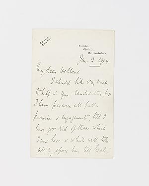 An autograph letter signed ('E. Grey') to 'My dear Holland' (Henry Thurstan Holland, later 1st Vi...