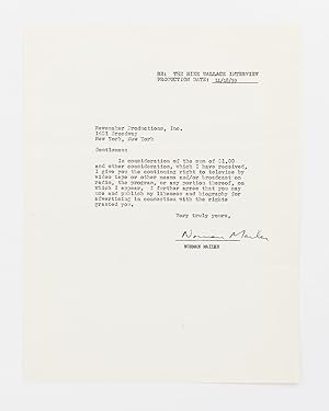 A duplicate typescript contract signed by Norman Mailer, regarding broadcasting rights