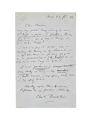 Baudelaire demande à Alphonse de Calonne de lui retourner les manuscrits de trois sonnets et anno...