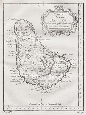 "Carte de l'Isle de la Barbade" - Barbados island ile Insel Antilles America Amerika map Karte