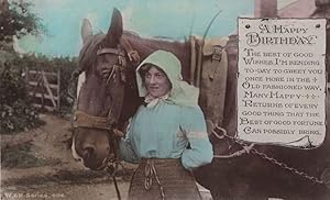 Farm Worker Lady Maid Hood Horse Old Fashioned Greetings Postcard