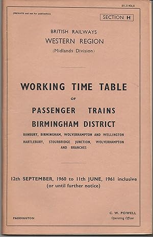 Working Time Table of Passenger Trains Birmingham District: Banbury, Birmingham, Wolverhampton an...