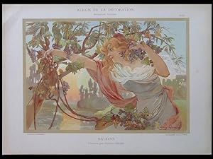 GASTON GERARD, RAISINS, FEMME - 1900 - LITHOGRAPHIE, WOMAN AND GRAPES, FRENCH ART NOUVEAU