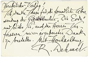 Imagen del vendedor de Eigenh. Postkarte mit Unterschrift. a la venta por Kotte Autographs GmbH