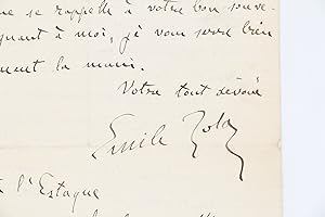 Seller image for Lettre autographe signée adressée à Louis-Edmond Duranty : "Je n'ai eu des nouvelles de Manet qu'indirectement, par Duret. [.] On m'a dit que la déconfiture d'Hoschedé avait jeté la misère dans le camp impressionniste." for sale by Librairie Le Feu Follet
