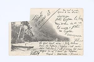 Carte postale autographe signée envoyée depuis Tahiti et adressée à Emile Mignard : "Tépéva est m...