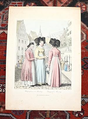 Kolorierte Lithographie aus dem Kostümwerk von F. J. Lipowski. Bürgersfrauen von Bamberg. Bourgeo...