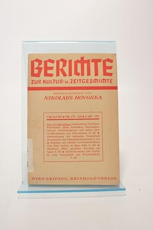 Bild des Verkufers fr Berichte zur Kultur- u. Zeitgeschichte. Bd. 8. Nr. 179 - 182. zum Verkauf von Antiquariat Bookfarm