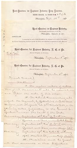 Three 1870-1875 Pennsylvania National Guard Documents Signed; U.S. Centennial Preparations by 1st...