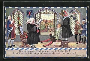 Bild des Verkufers fr Ansichtskarte Nrnberg, Beamte mit Nrnberger Trichter zum Verkauf von Bartko-Reher