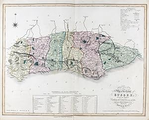 Bild des Verkufers fr New Map of the County of Sussex; Divided into Hundreds; Containing the District Divisions and other Local Arrangements effected by the Reform Bill" - Sussex Eastburne Newhaven Hastings Rye zum Verkauf von Antiquariat Steffen Vlkel GmbH