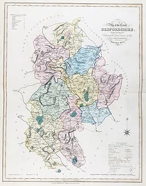 Bild des Verkufers fr New Map of the County of Bedfordshire; Divided into Hundreds; Containing the District Divisions and other Local Arrangements effected by the Reform Bill" - Bedfordshire Bedford Luton zum Verkauf von Antiquariat Steffen Vlkel GmbH