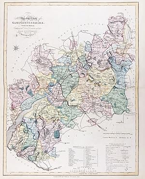 Bild des Verkufers fr New Map of the County of Gloucestershire; Divided into Hundreds; Containing the District Divisions and other Local Arrangements effected by the Reform Bill" - Gloucestershire Gloucester Cheltenham Stroud Chepstow Cirencester zum Verkauf von Antiquariat Steffen Vlkel GmbH