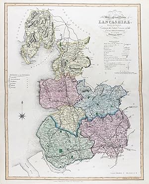 "New Map of the County Palatine of Lancashire; Divided into Hundreds; Containing the District Div...