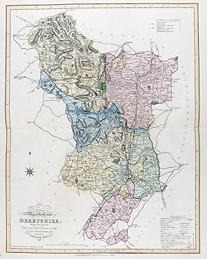 Bild des Verkufers fr New Map of the County of Derbyshire; Divided into Hundreds; Containing the District Divisions and other Local Arrangements effected by the Reform Bill" - Derbyshire Derby Matlock Chesterfield Buxton zum Verkauf von Antiquariat Steffen Vlkel GmbH