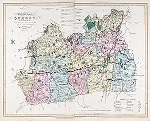 Bild des Verkufers fr New Map of the County of Surrey; Divided into Hundreds; Containing the District Divisions and other Local Arrangements effected by the Reform Bill" - Surrey Farnham Guildford Epsom Woking zum Verkauf von Antiquariat Steffen Vlkel GmbH