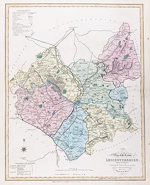 Bild des Verkufers fr New Map of the County of Leicestershire; Divided into Hundreds; Containing the District Divisions and other Local Arrangements effected by the Reform Bill" - Leicestershire Melton Mowbray Ashby-de-la-Zouch Leicester Wigston Hinckley zum Verkauf von Antiquariat Steffen Vlkel GmbH