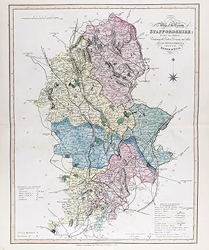 Bild des Verkufers fr New Map of the County of Staffordshire; Divided into Hundreds; Containing the District Divisions and other Local Arrangements effected by the Reform Bill" - Staffordshire Stafford Stoke-on-Trent Cannock Wolverhampton zum Verkauf von Antiquariat Steffen Vlkel GmbH