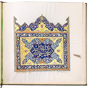 Bild des Verkufers fr L'Islam sous la cendre.Paris, [Jules Meynial] (colophon: Frazier-Soye), (19 February) 1918. Square 4to (25 x 26 cm). With three different versions of the frontispiece: a lithographed plate, a hand-coloured miniature painting on vellum, highlighted with gold, and an engraved plate; and with the half-title printed in blue and several words in the text printed in green and blue. Original green cloth. zum Verkauf von Antiquariaat FORUM BV