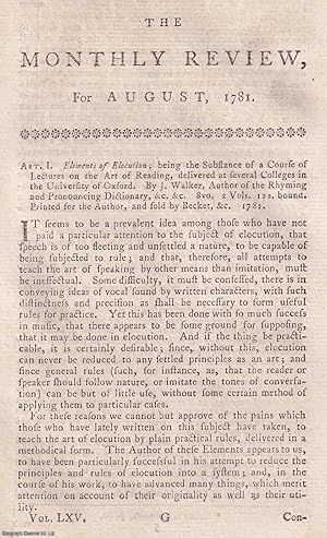 Seller image for Elements of Elocution, by John Walker. An original essay from the Monthly Review, 1781. No author is given for this article. for sale by Cosmo Books