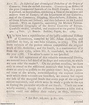 Seller image for An historical and chronological Deduction of the Origin of Commerce. An original essay from the Monthly Review, 1790. No author is given for this article. for sale by Cosmo Books